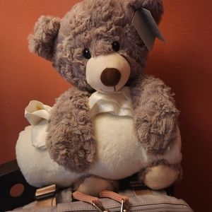 Moon and Stars Plush Gray Bear w/Plush Blanket  With Satin Trim 41" x 36" New